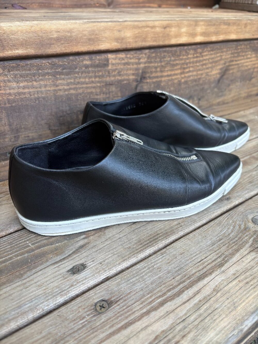 Stella McCartney Vegan Black Pointed Toe Zip Front Flats EU 36.5 Made in Italy
